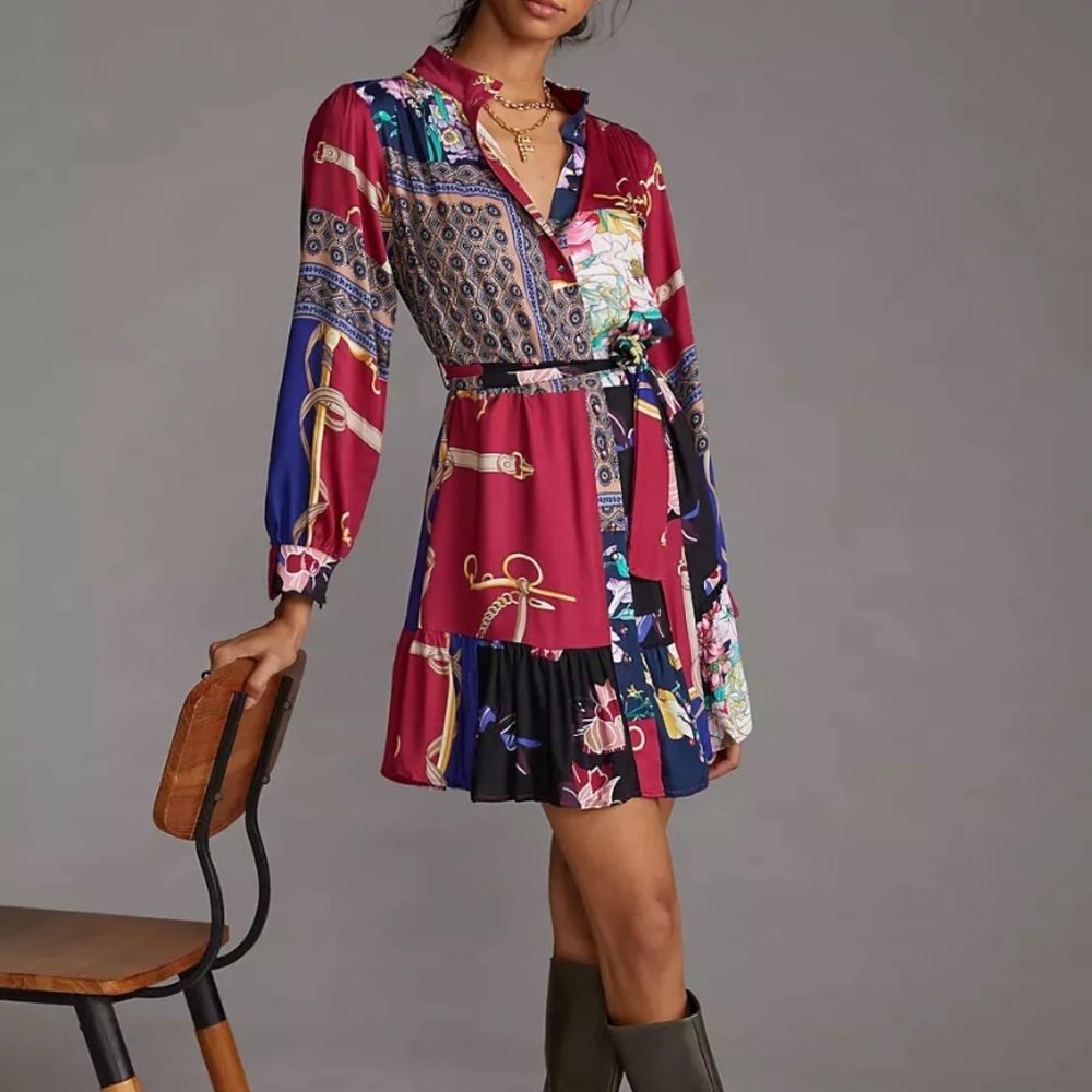 NWT $190 ANTHROPOLOGIE Abstract Contrast Mini Dress Xl